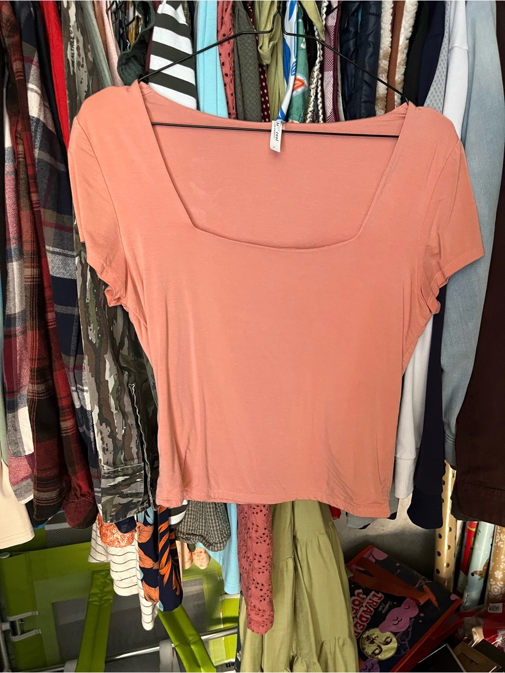 Women’s Square Neck Short Sleeve Top - Salmon Pink